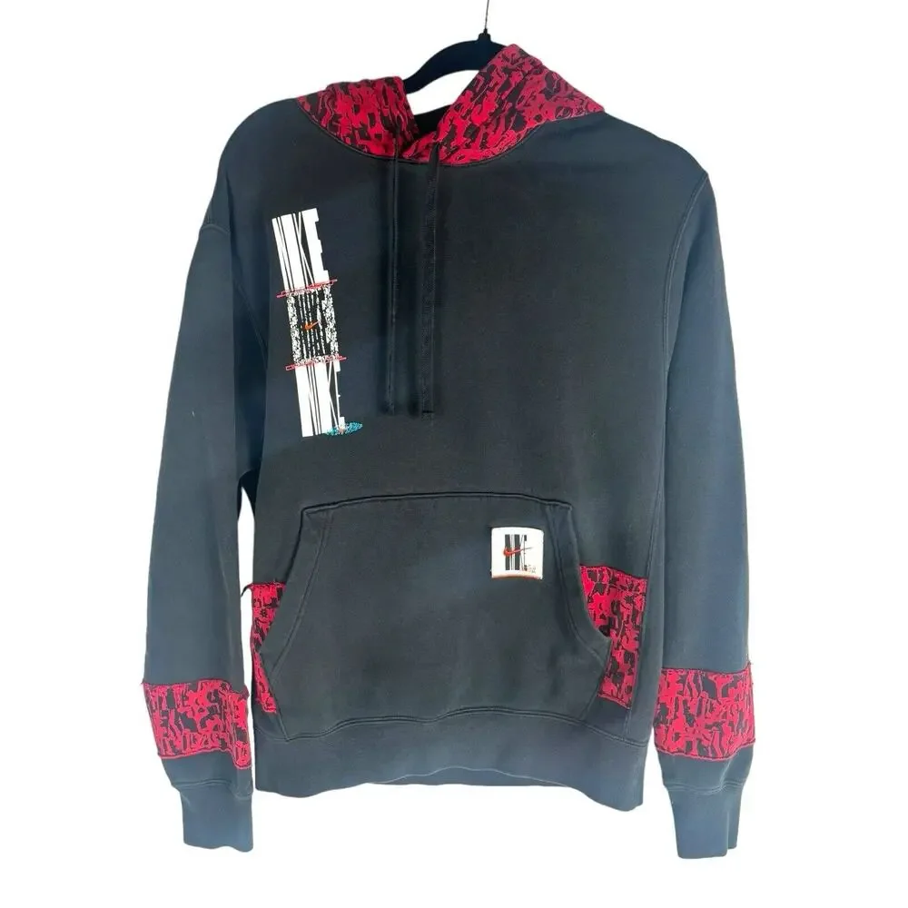 Nike Double Side Graphic Distressed Hoodie Small Patchwork Black Red Turquoise‎